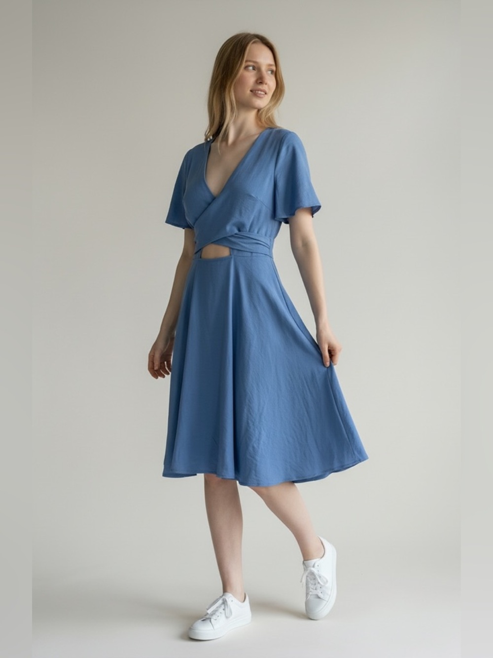 NWT Dress Day Cutout Wrap Mini Dress Periwinkle Blue | Tie Back | Size L